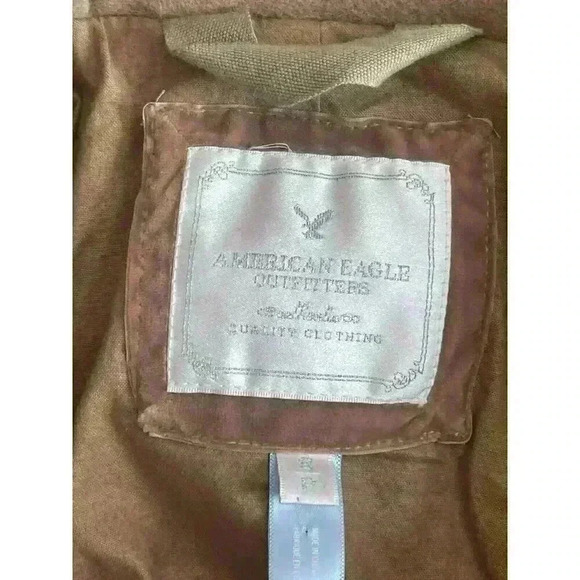 American Eagle Coat Women's Size Small Tan Wool Blend Pea Jacket hooded linedAEO - Picture 5 of 7